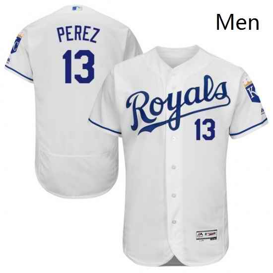 Mens Majestic Kansas City Royals 13 Salvador Perez White Flexbase Authentic Collection MLB Jersey